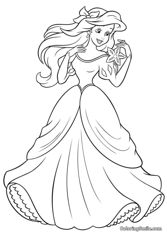 Ariel dans une robe de bal - Page de Coloriage