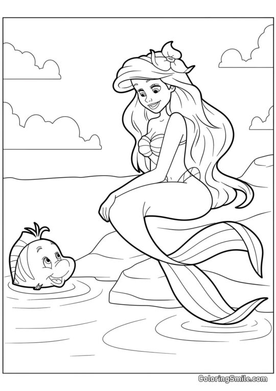 Ariel et Poisson Clown - Page de Coloriage