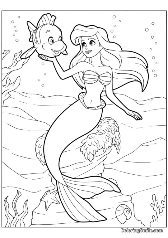 La sirène assise sur une pierre - Page de Coloriage