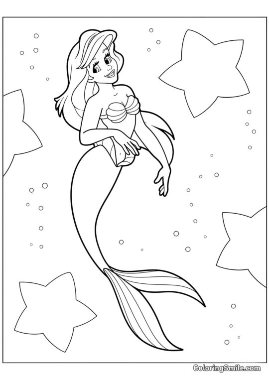 Ariel la sirène et étoiles - Page de Coloriage