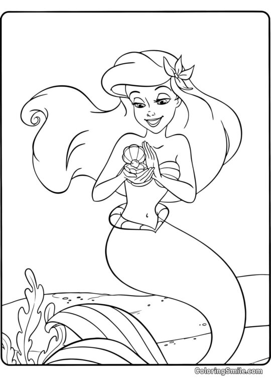 Ariel la sirène et coquillage avec perle - Page de Coloriage
