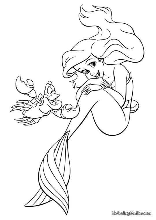 La sirène et le crabe Sébastien - Page de Coloriage