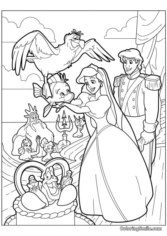Le mariage de la sirène Ariel - Page de Coloriage