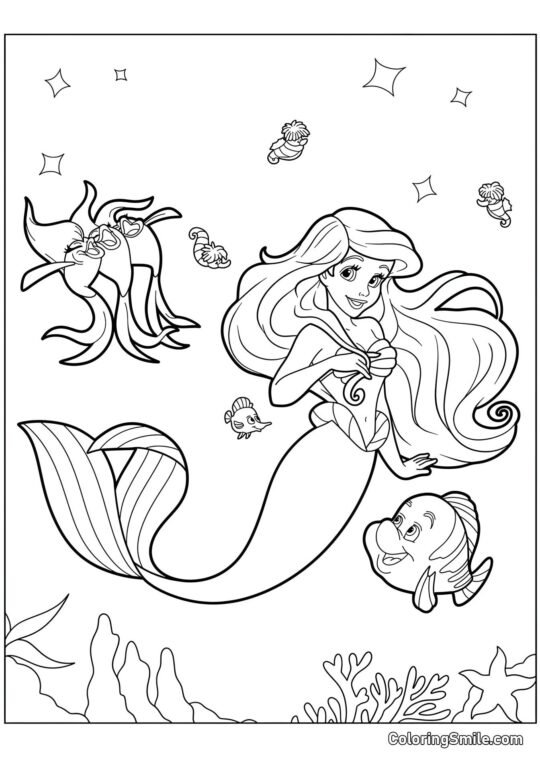 Ariel la sirène dans le monde sous-marin - Page de Coloriage