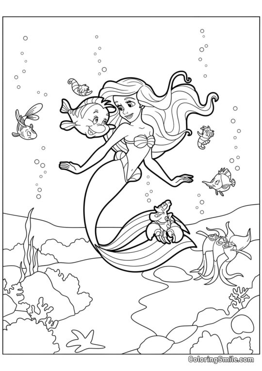 Ariel avec des amis - Page de Coloriage