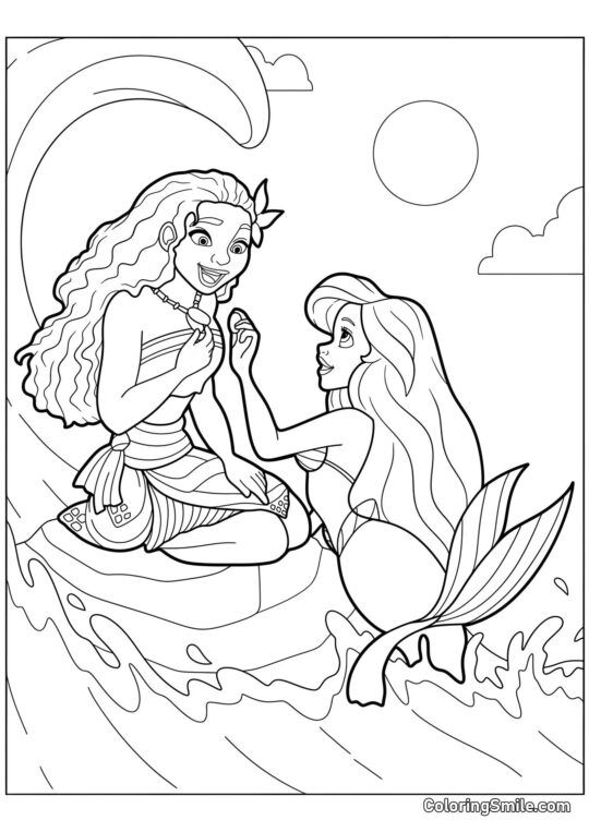 Ariel la sirène et Moana - Page de Coloriage