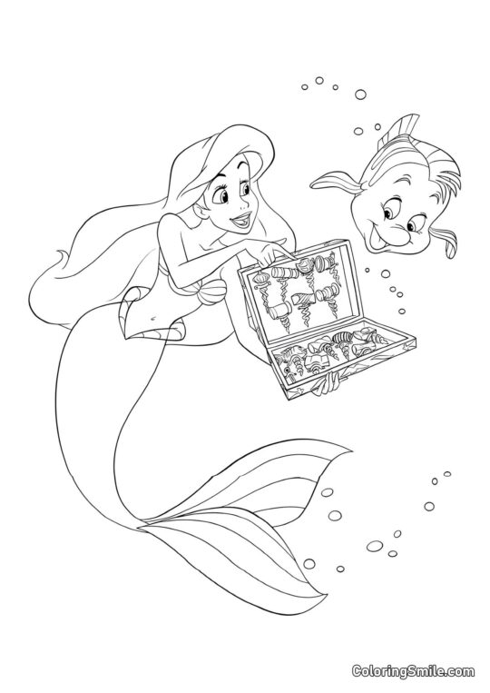 Ariel montre à Poisson Clown ses trouvailles - Page de Coloriage