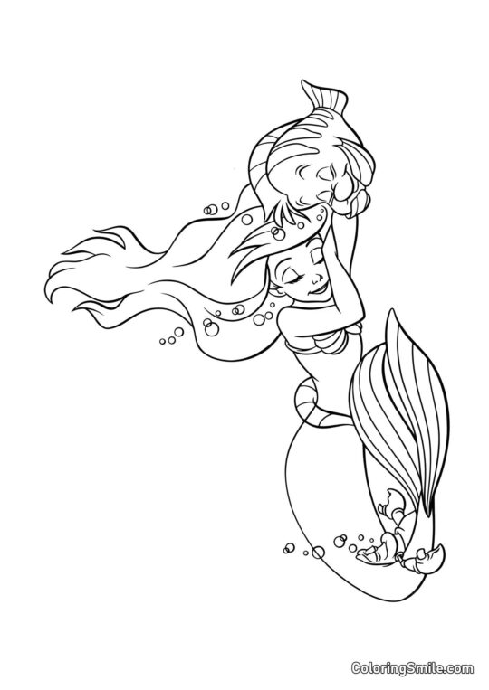 La sirène et Poisson Clown - Page de Coloriage