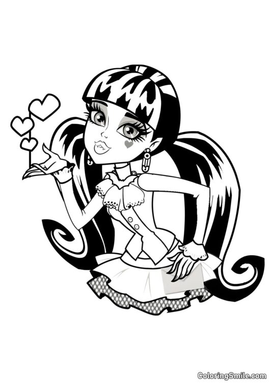 Draculaura sur une carte de Saint-Valentin Draculaura sur une carte de Saint-Valentin - Page de Coloriage