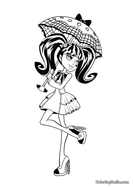 Draculaura avec un parapluie Draculaura avec un parapluie - Page de Coloriage