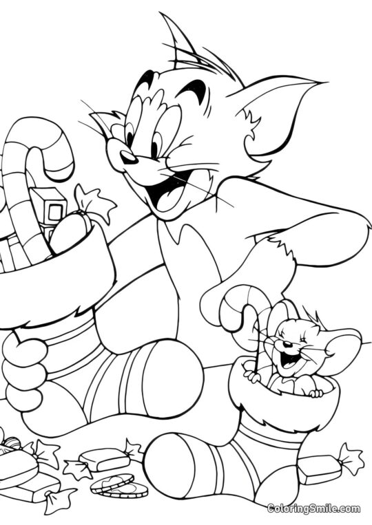 Chaussettes de Noël de Tom et Jerry - Page de Coloriage