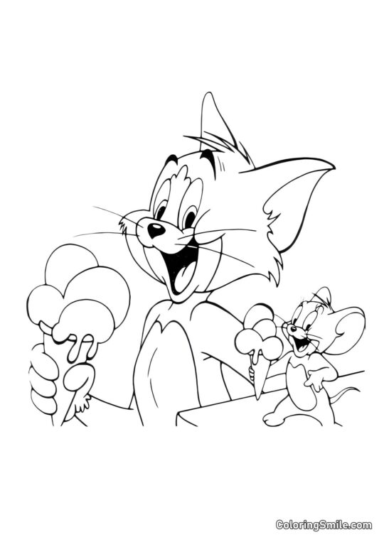 Tom et Jerry mangeant de la glace - Page de Coloriage