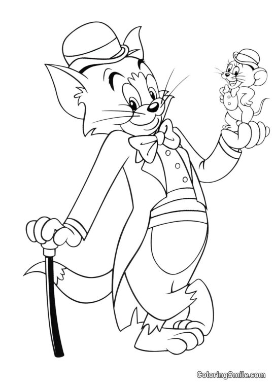 Monsieur Tom avec Jerry dans les bras - Page de Coloriage