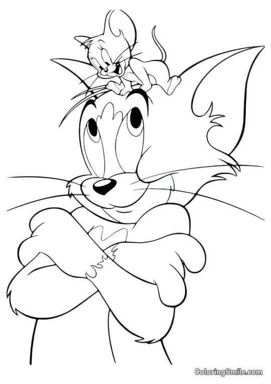 Jerry sur la tête de Tom - Page de Coloriage