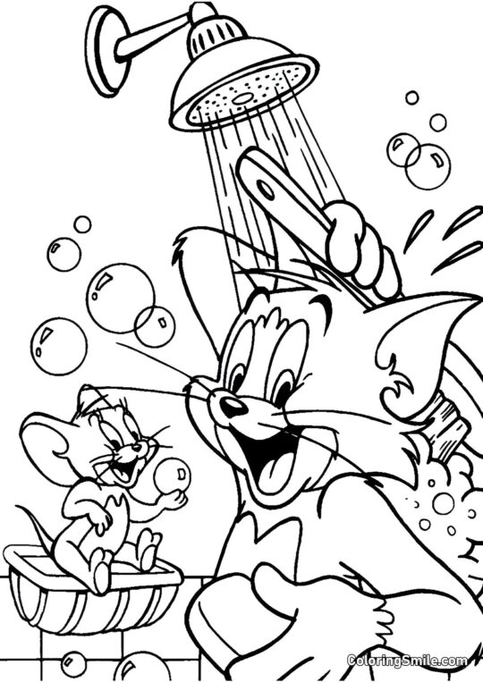 Tom et Jerry sous la douche - Page de Coloriage