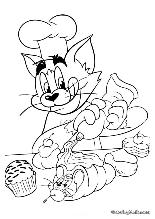 Tom faisant un sandwich avec Jerry - Page de Coloriage