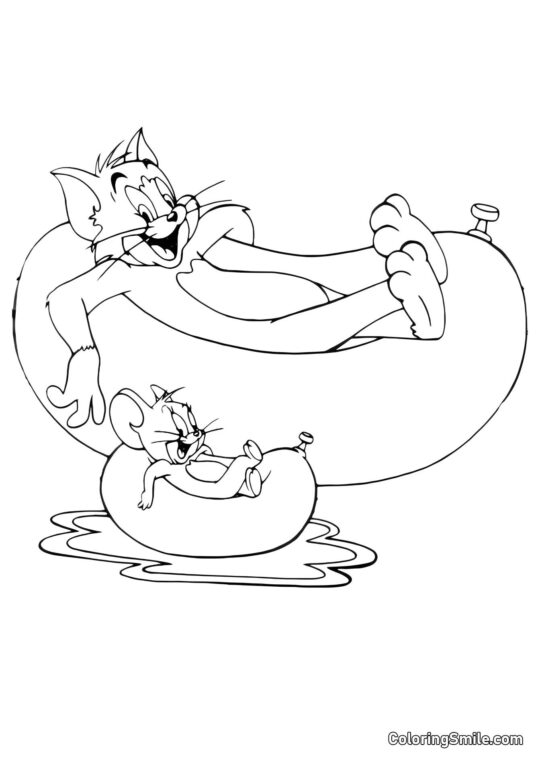 Tom et Jerry sur des ballons gonflables - Page de Coloriage