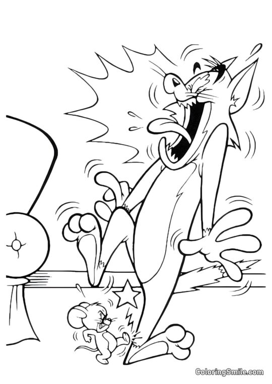 Jerry a marché sur le pied de Tom - Page de Coloriage
