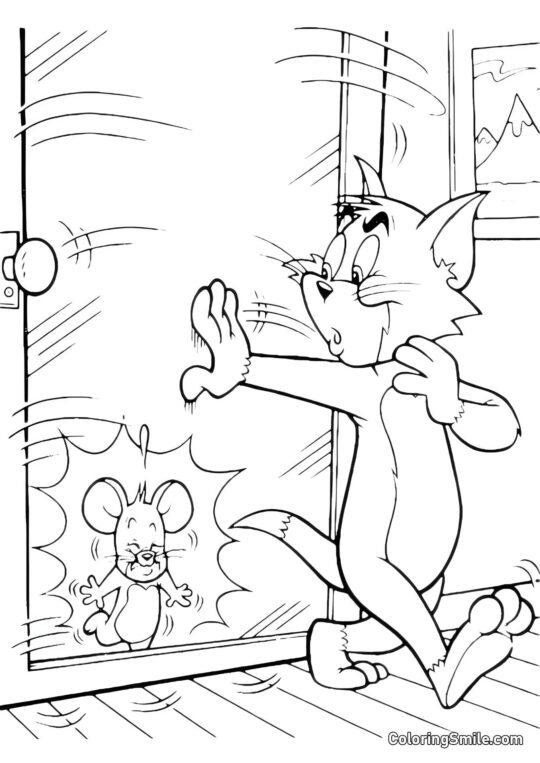 Tom a claqué la porte devant Jerry - Page de Coloriage