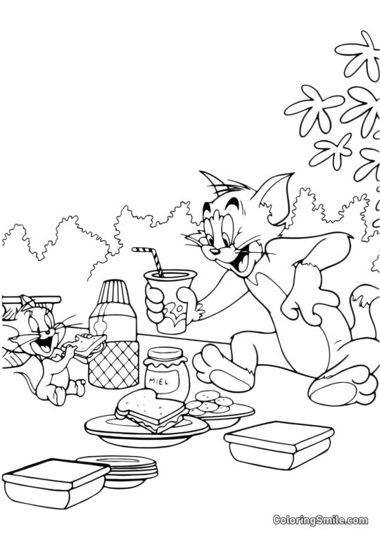 Le pique-nique de Tom et Jerry - Page de Coloriage