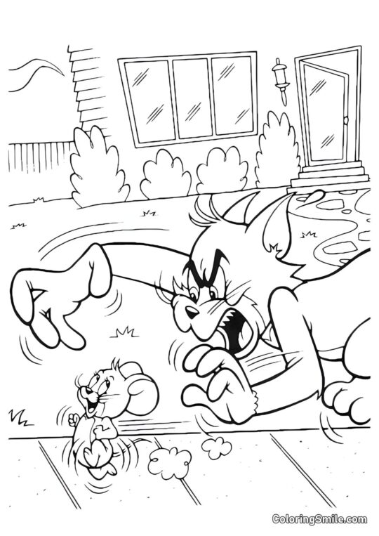 Jerry s&rsquo;enfuit de Tom - Page de Coloriage