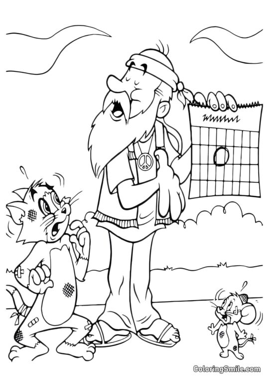 Tom et Jerry avec des égratignures - Page de Coloriage