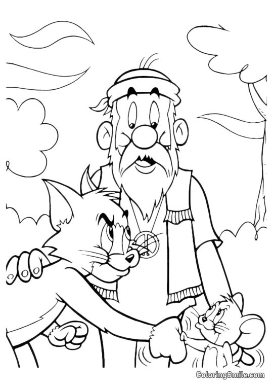 Tom et Jerry faisant la paix - Page de Coloriage