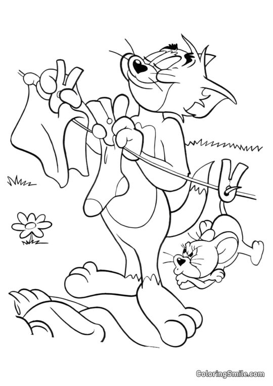 Tom suspendant le linge - Page de Coloriage