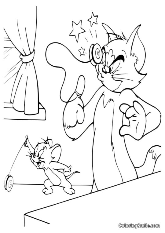 Tom et Jerry avec des fils - Page de Coloriage