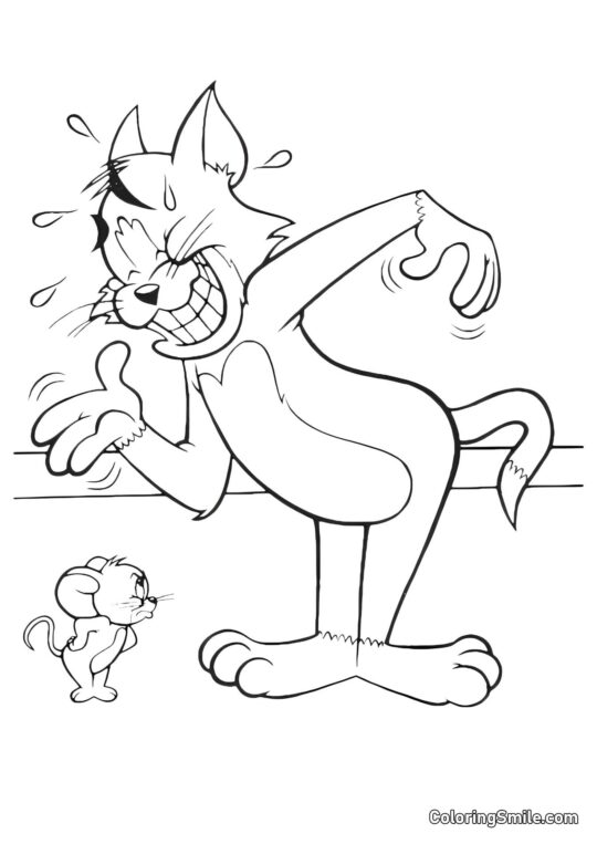 Tom riant de Jerry - Page de Coloriage