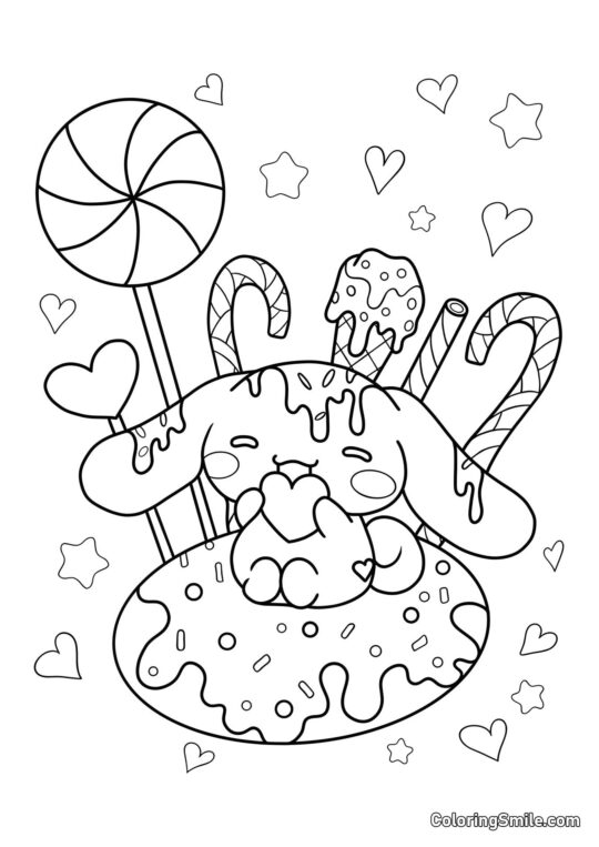 Cinnamoroll avec des bonbons - Page de Coloriage