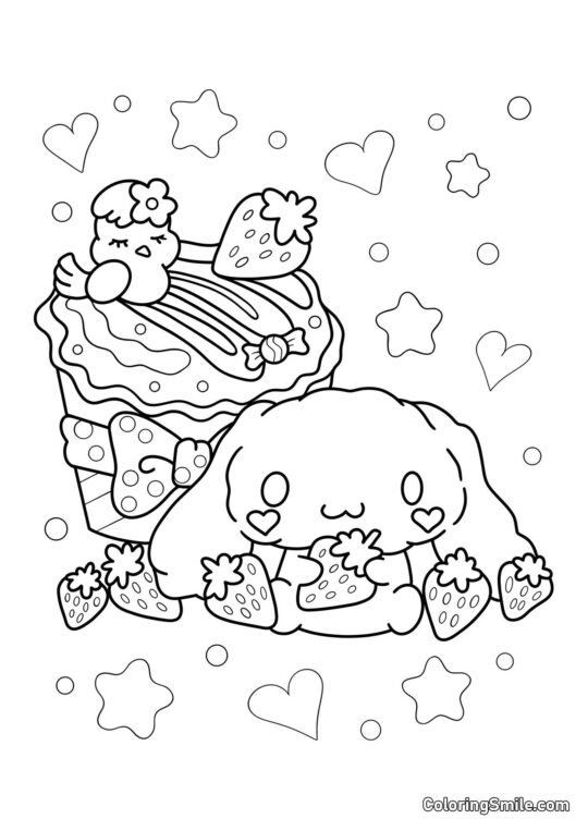 Cinnamoroll enlacant une fraise - Page de Coloriage
