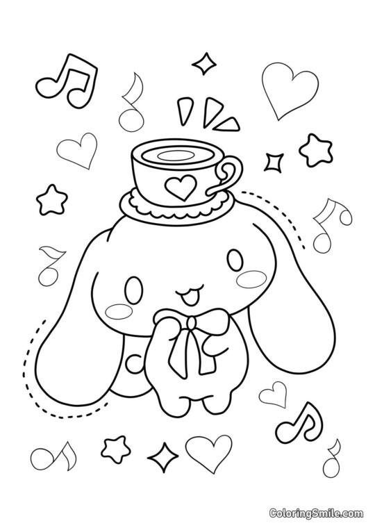 Cinnamoroll avec une tasse de thé - Page de Coloriage