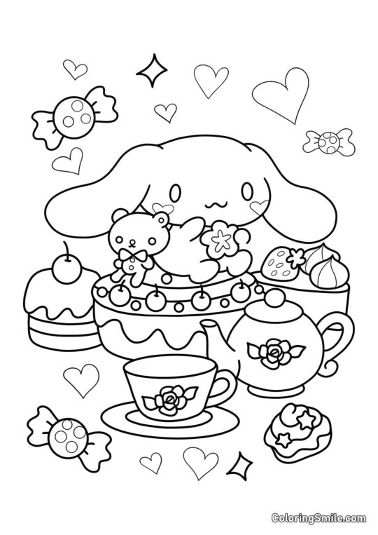 Cinnamoroll sur un gâteau - Page de Coloriage