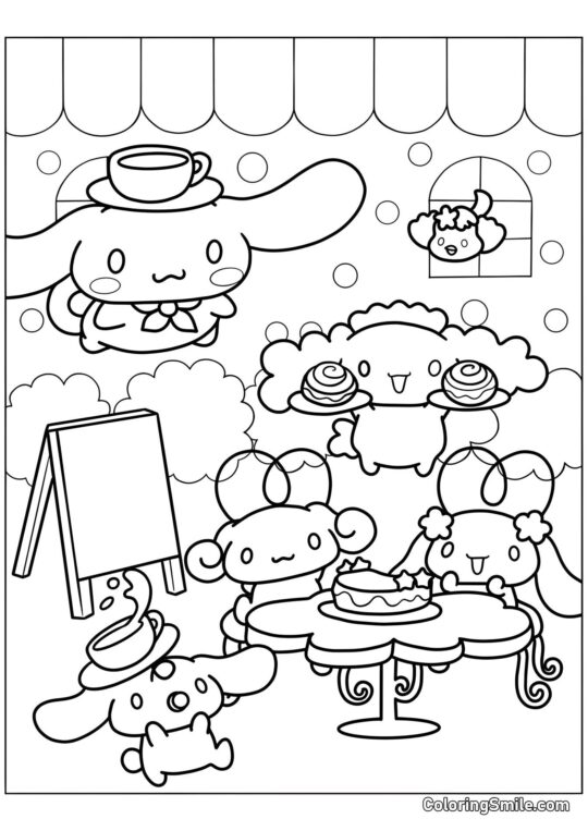 Cinnamoroll dans un café - Page de Coloriage