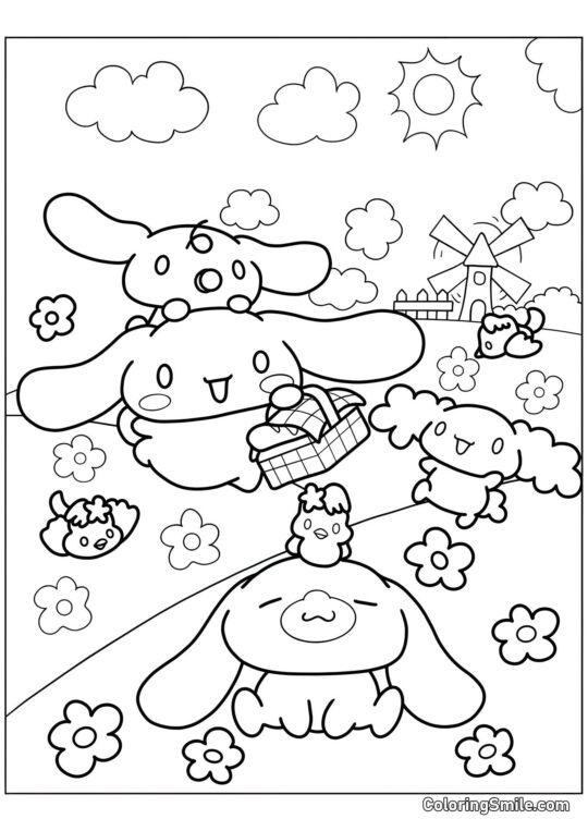 Cinnamoroll avec Milky et Chiffon - Page de Coloriage