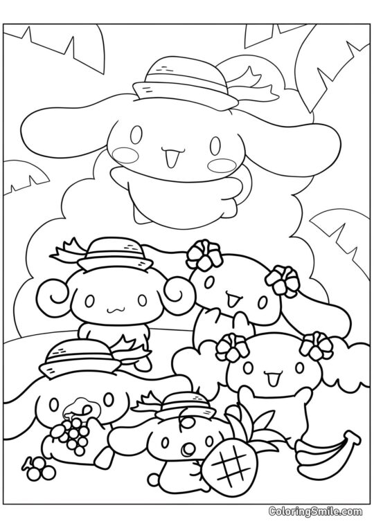 Cinnamoroll avec des amis - Page de Coloriage
