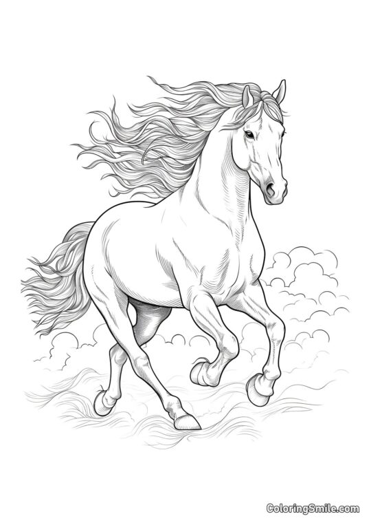 Etalon avec une belle crinière - Page de Coloriage