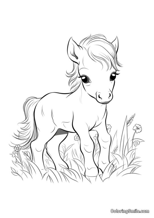 Poney dans la prairie - Page de Coloriage