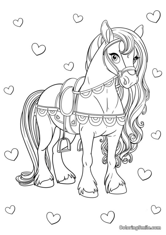 Cheval avec une longue crinière - Page de Coloriage