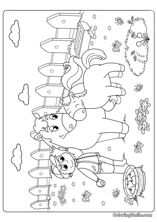 Garçon et poney - Page de Coloriage