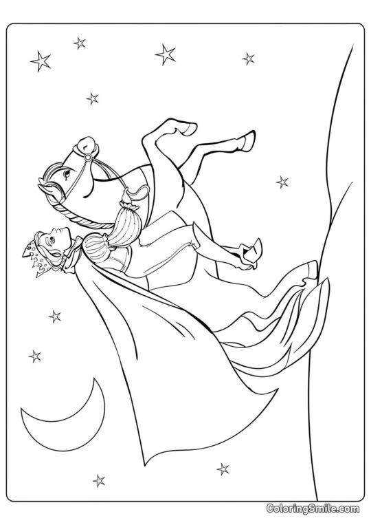 Beau prince sur un cheval - Page de Coloriage