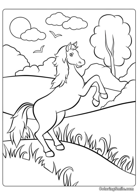 Cheval dans la nature - Page de Coloriage
