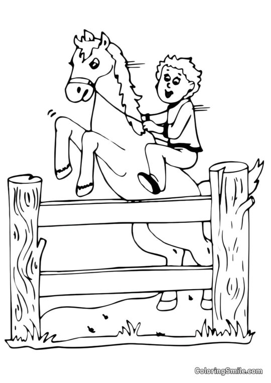 Cheval sautant par-dessus une clôture - Page de Coloriage