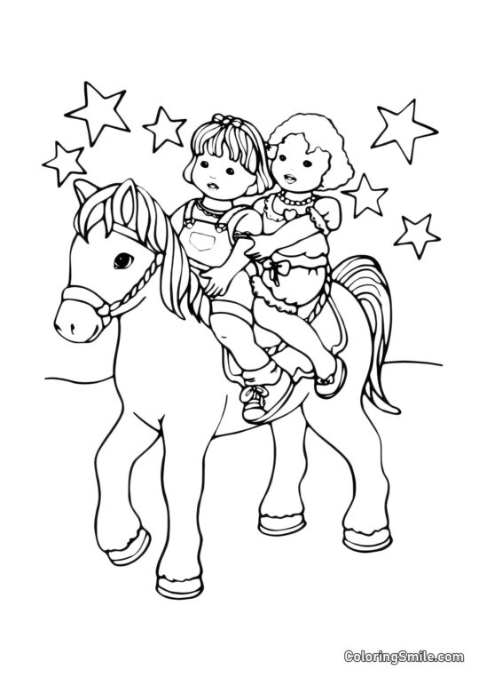 Enfants chevauchant un poney - Page de Coloriage