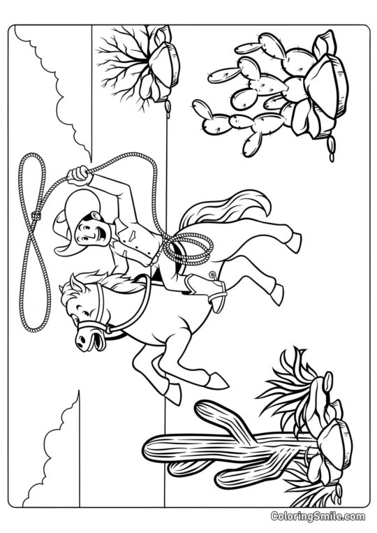 Cowboy sur un cheval - Page de Coloriage