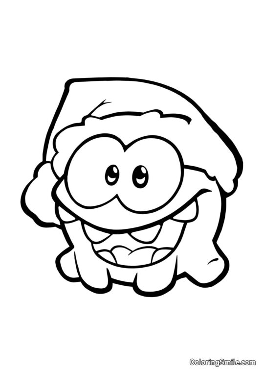 Om Nom avec un Chapeau de Nouvel An Om Nom avec un Chapeau de Nouvel An - Page de Coloriage