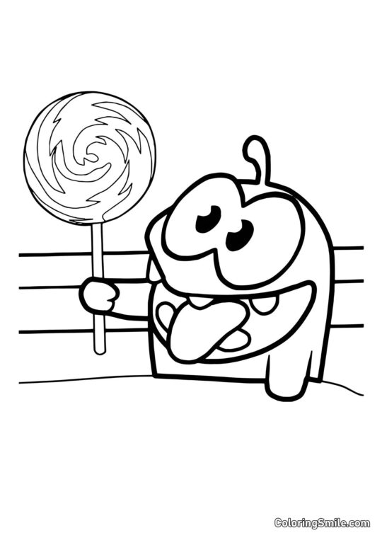 Om Nom et un Sucette Om Nom et un Sucette - Page de Coloriage