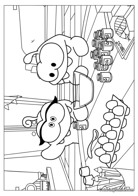 Om Nom et Om Nelle Peignant des Œufs de Pâques Om Nom et Om Nelle Peignant des Œufs de Pâques - Page de Coloriage