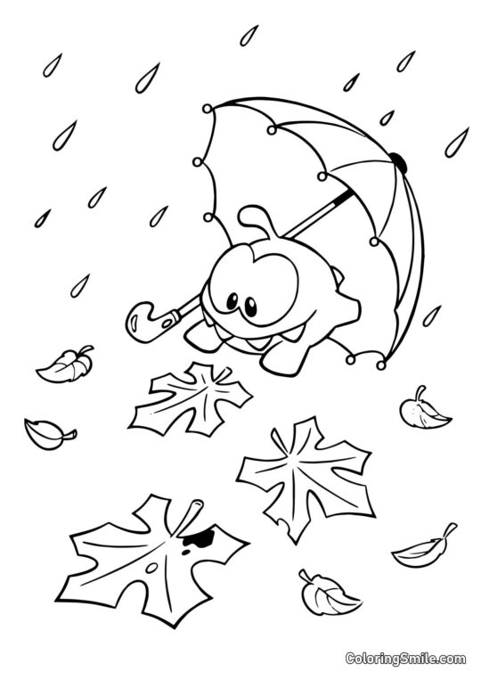 Om Nom avec un Parapluie Om Nom avec un Parapluie - Page de Coloriage